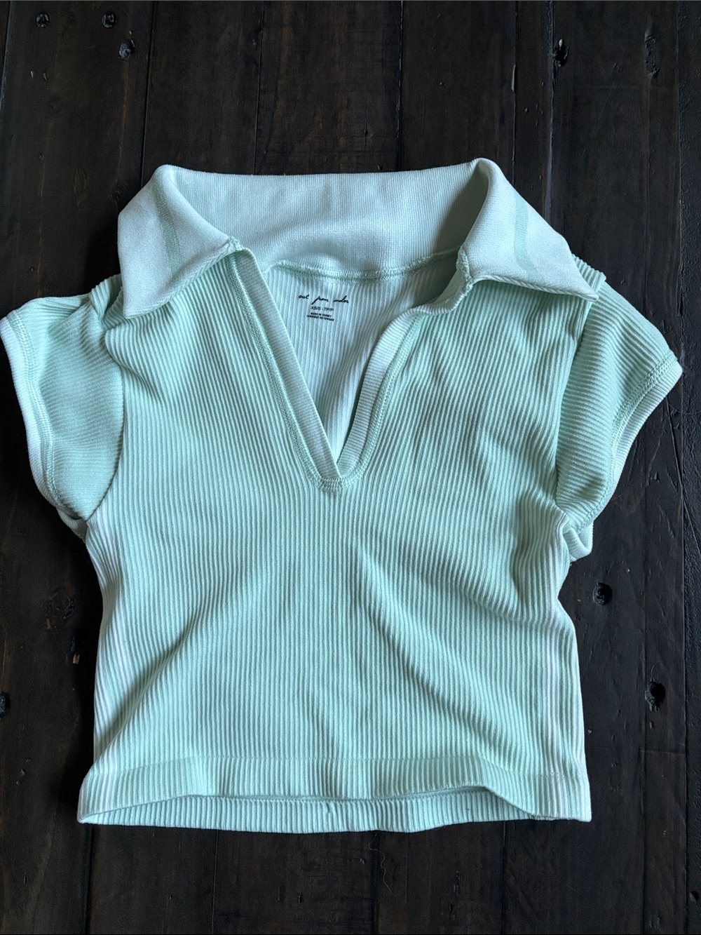 Out from Under Urban Outfitters crop ribbed polo top shirt sz XS/S mint green